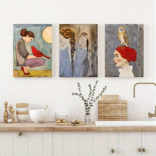 3pcs Harmonious Figure Beauty, Artistic Spatial Accent Metal Print Ready to Hang Art