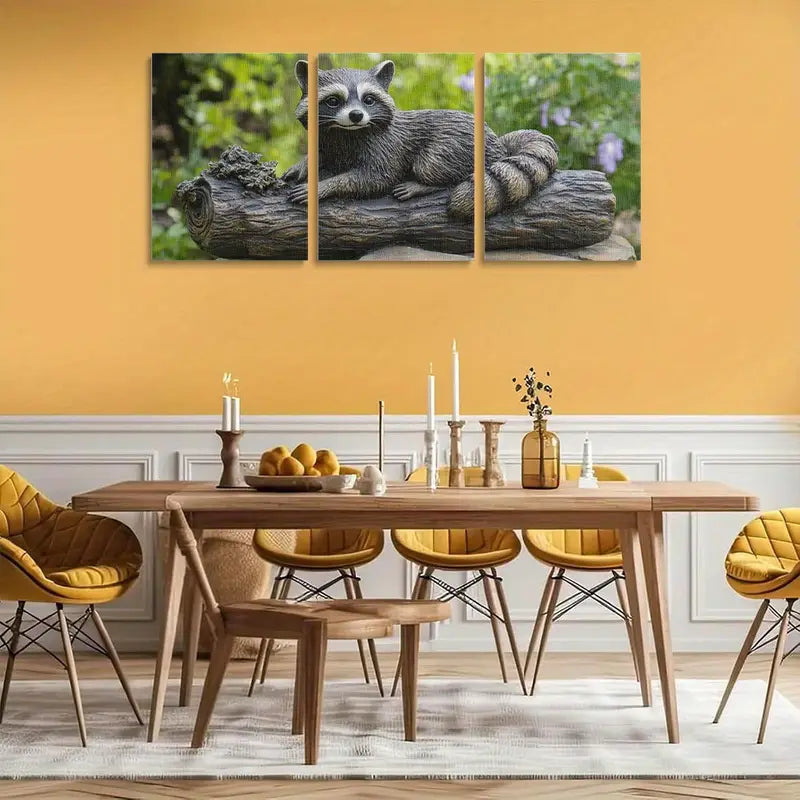 3pcs Raccoon Forest Natural Habitat Design Metal Print Ready to Hang Art