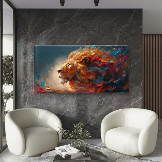 Abstract Lion Oil Painting Wall Art Canvas Office Home Room Framed 80x45cm