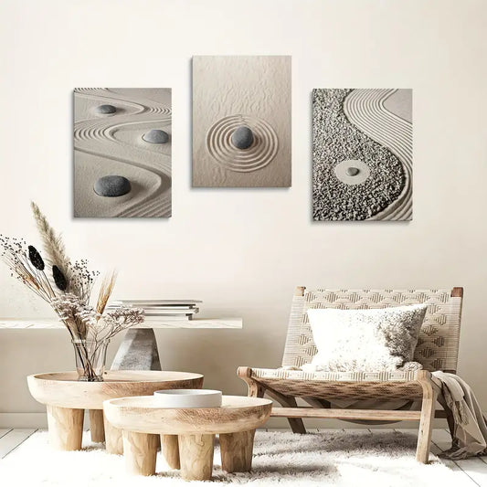 3pcs Zen Sandstone Modern Heart Pattern Design Metal Print Ready to Hang Art