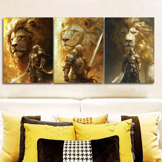 3pcs Knight in Armor Design Metal Print Ready to Hang Art