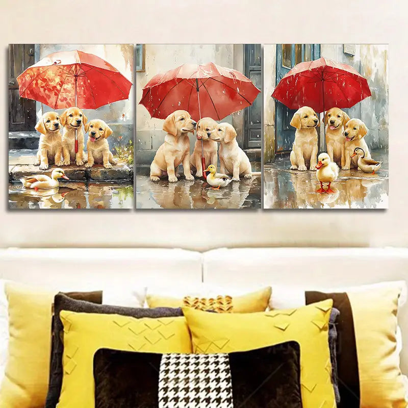 3pcs Labrador Retriever Puppies Painting Metal Print Ready to Hang Art
