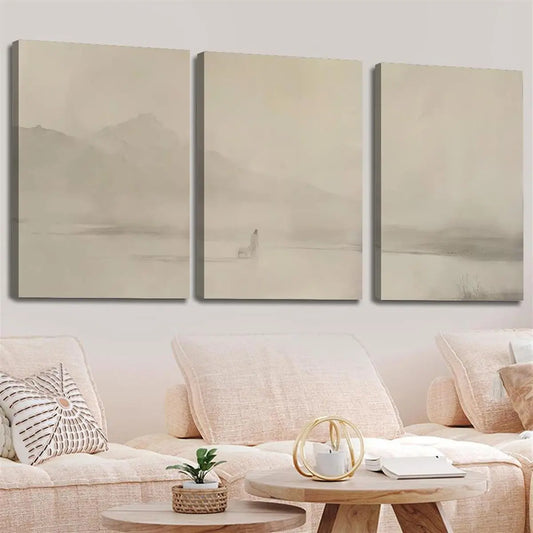 3pcs Beige Simple Minimalist Classic Design Metal Print Ready to Hang Art