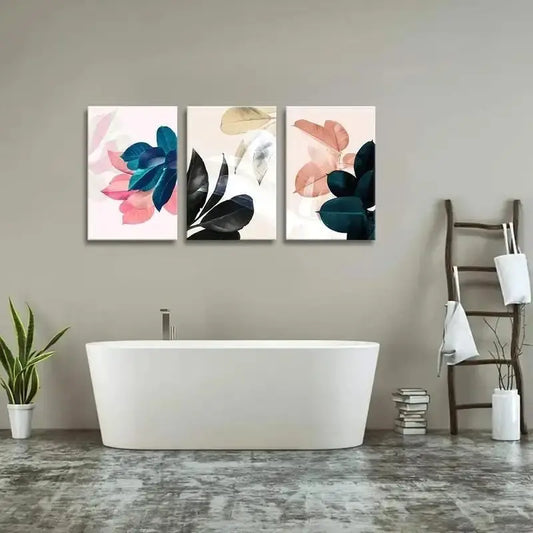 3pcs Simple Life Colorful Leaf Abstract Metal Print Ready to Hang Art