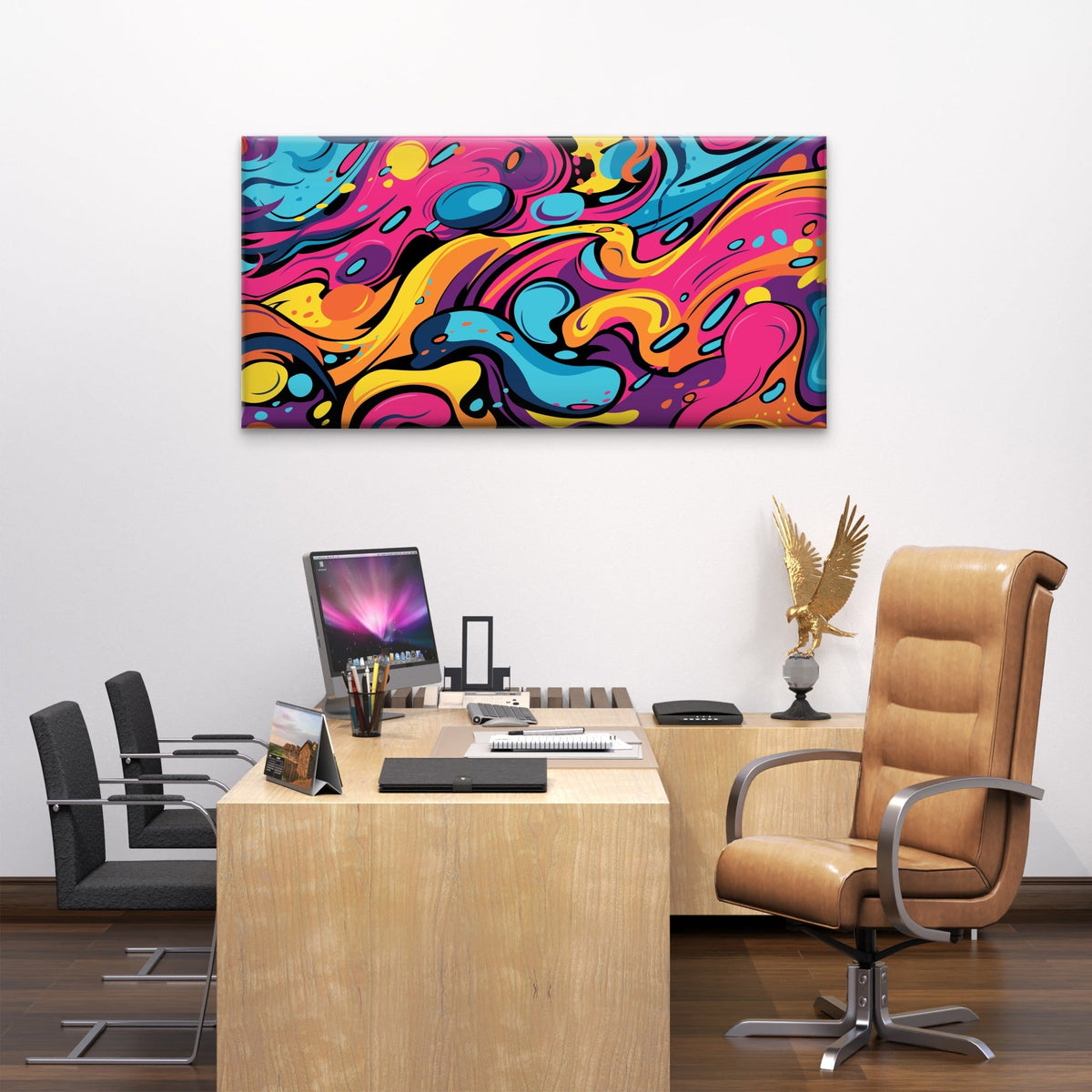 Abstract Graffiti Pop Neon Splash Wall Art Canvas Office Home Framed 120x60cm