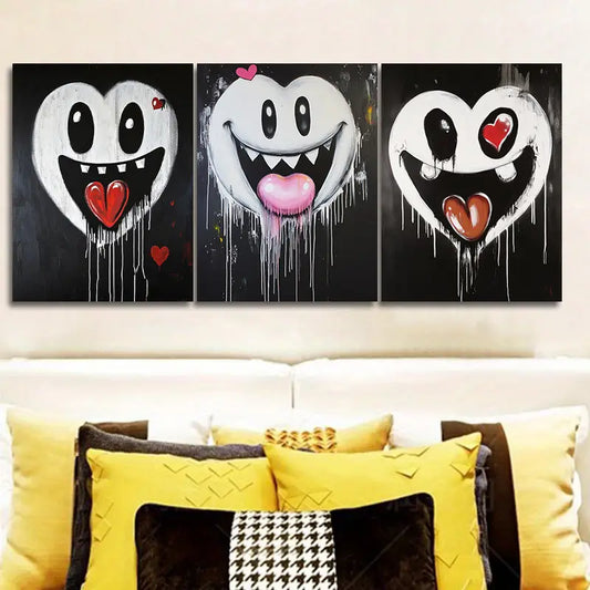 3pcs Ghostly Smile Design Metal Print Ready to Hang Art