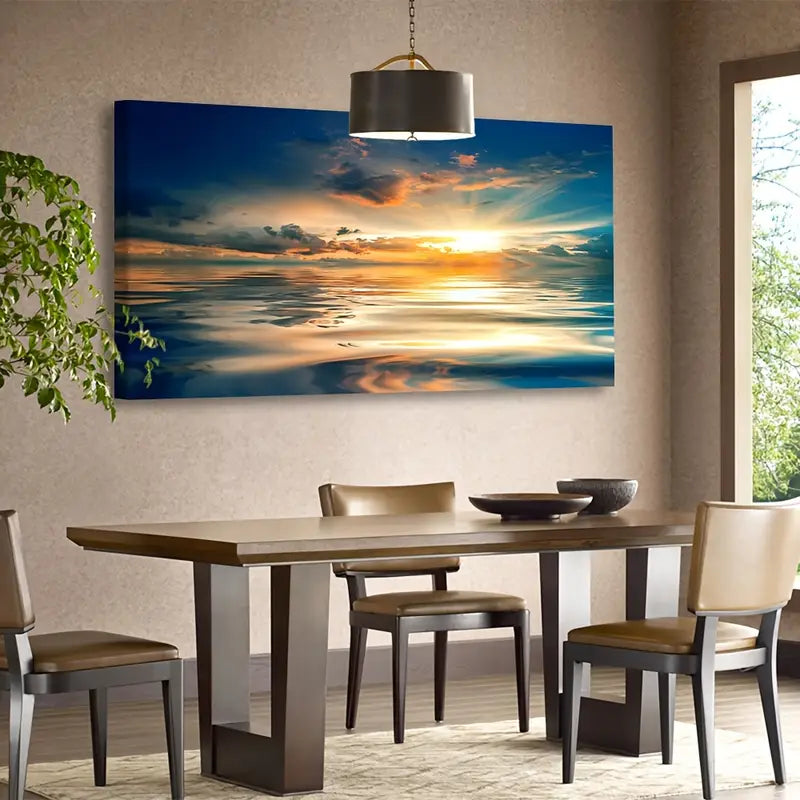 Sunset Blue Ocean Nature Wall Art canvas office home room framed 120x60cm