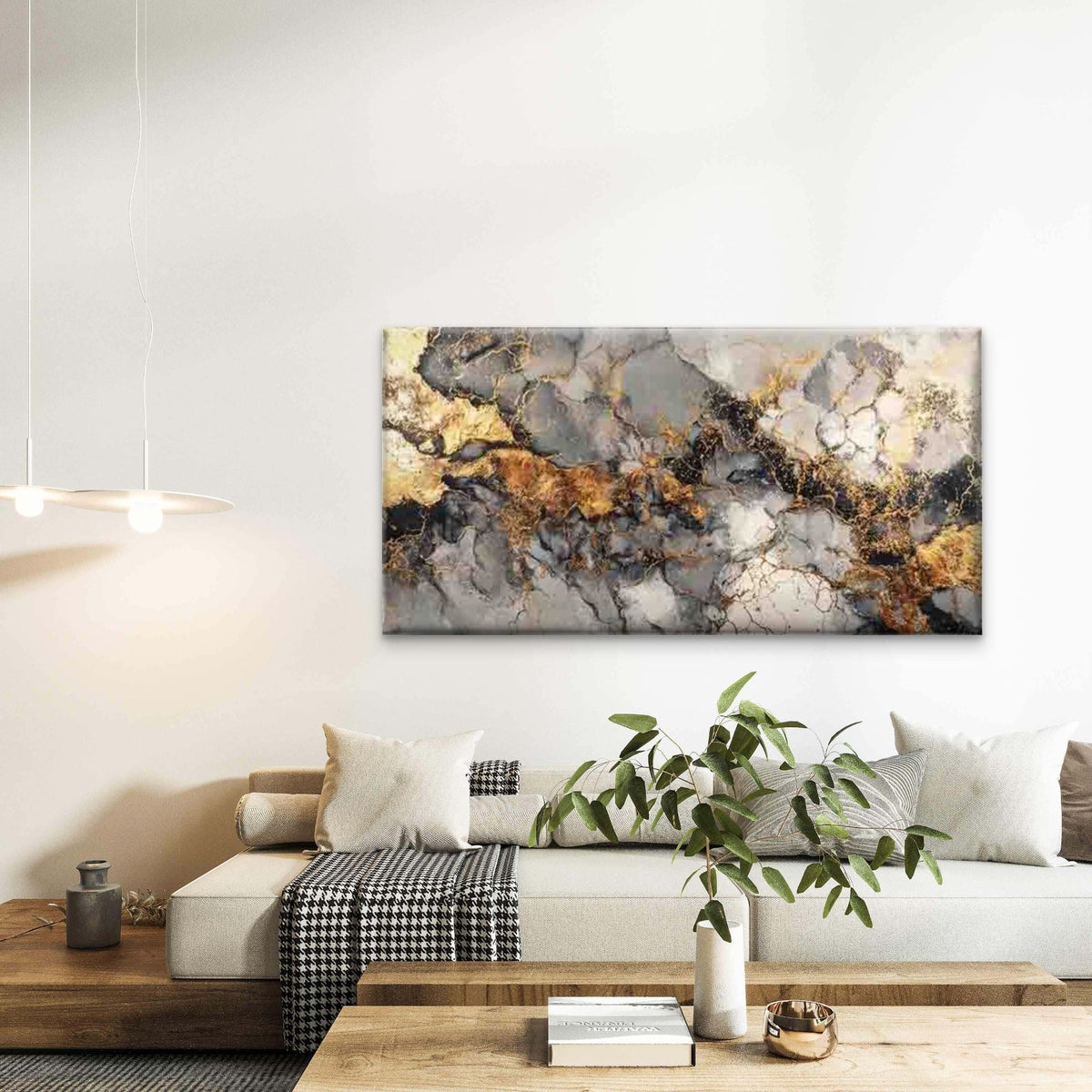 Dark Marble & Gold Abstract Wall Art Canvas Office Home Room Framed 80x45cm