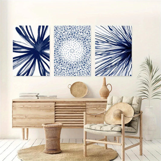3pcs Blue Abstract Watercolor Dark Painting Metal Print Ready to Hang Art
