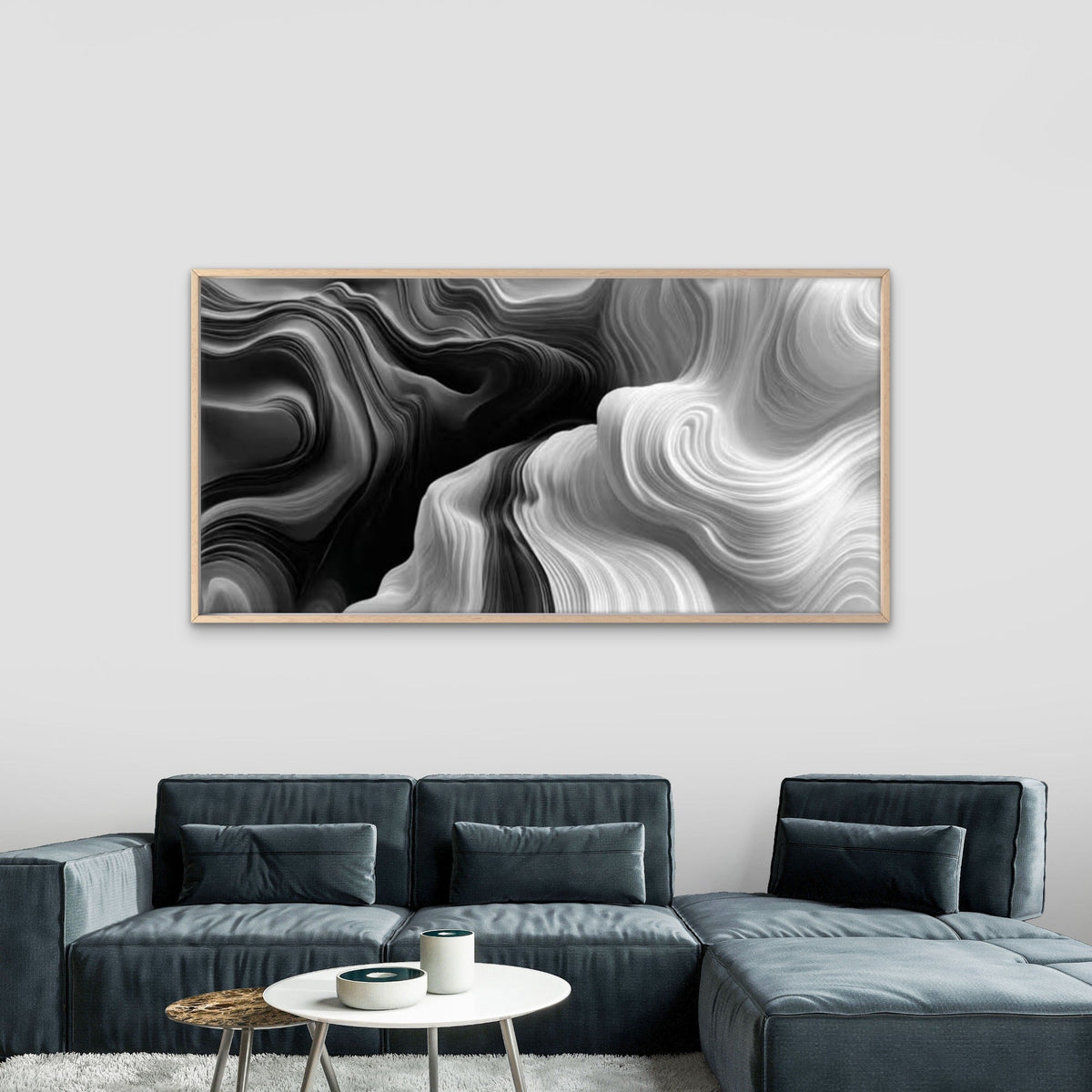 Minimalist & Swirling Pattern Wall Art Canvas Office Home Room Framed 80x45cm