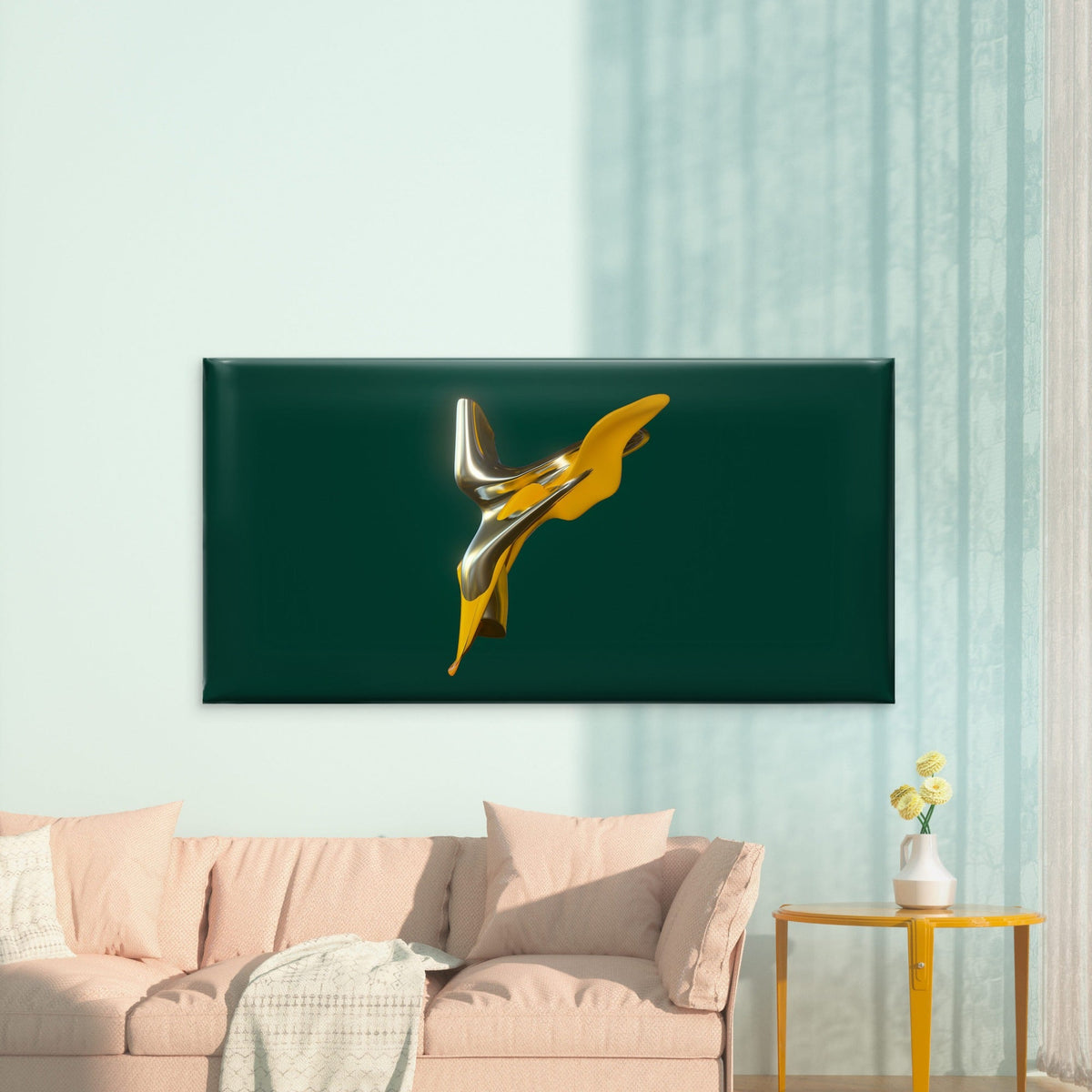 Abstract Yellow Silver Form Wall Art Canvas Office Home Room Framed 80x45cm