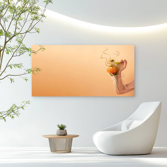 Orange Toned Floral Display Wall Art Canvas Office Home Room Framed 80x45cm