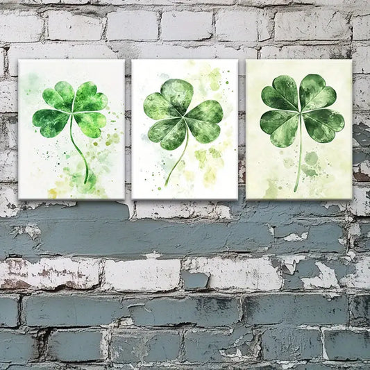 3pcs Mysterious Four-Leaf Clover Green Watercolor Design Metal Print Ready to Hang Art