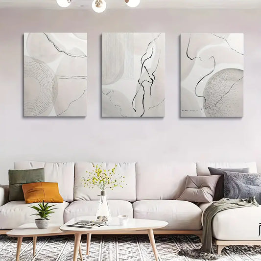 3pcs Black, White, Beige & Brown Geometric Design Metal Print Ready to Hang Art