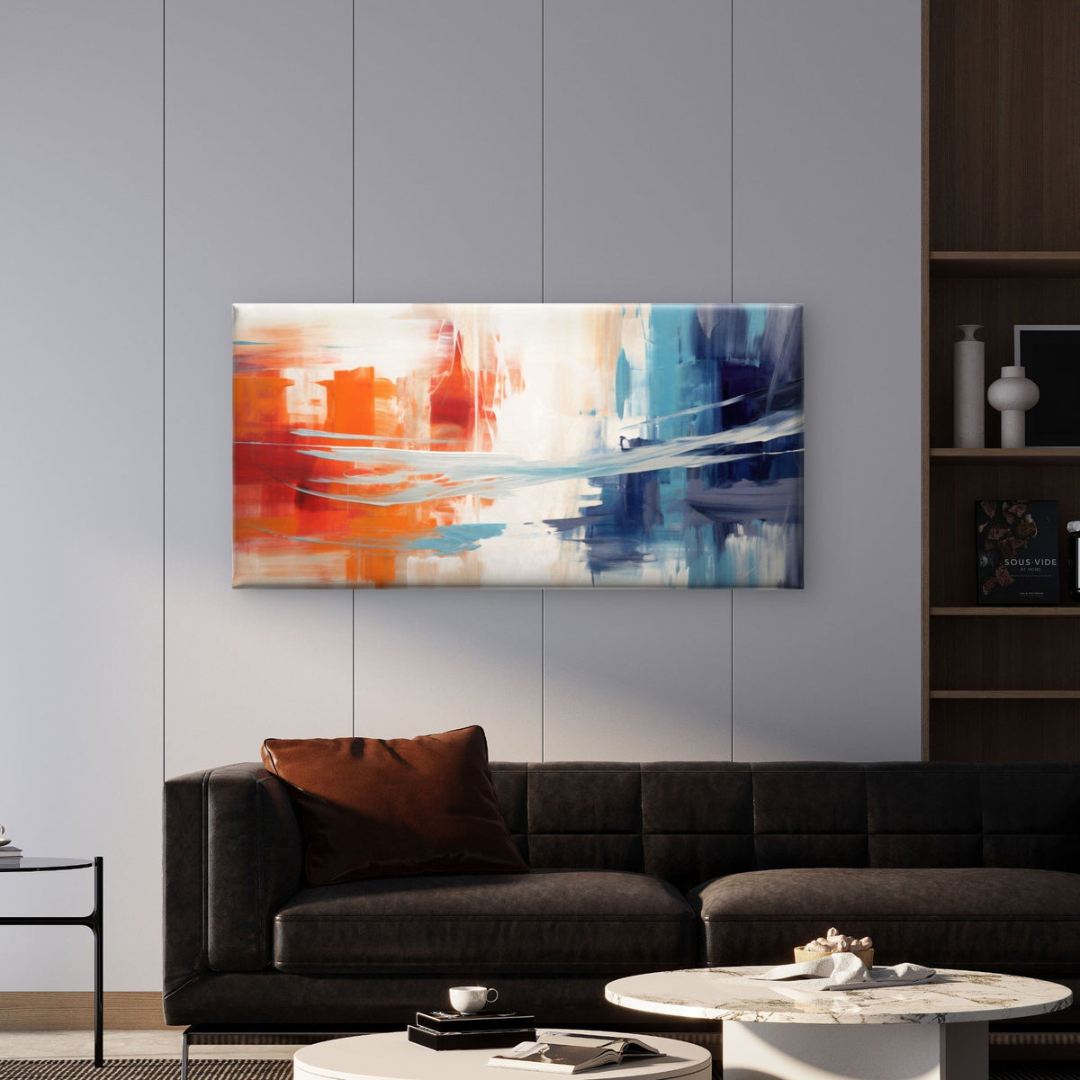 Orange Blue Abstract Painting Wall Art Canvas Office Home Room Framed 120x60cm