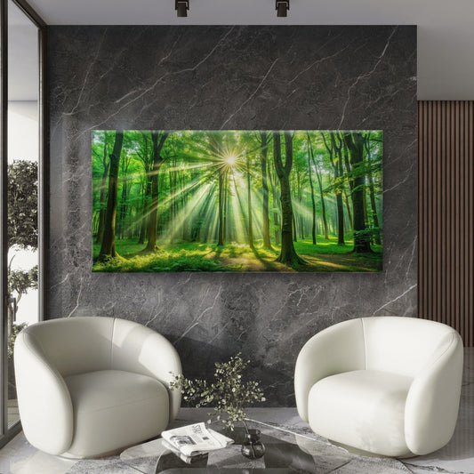 Luminous Nature Forest Canvas Wall Art Canvas Office Home Room Framed 80x45cm