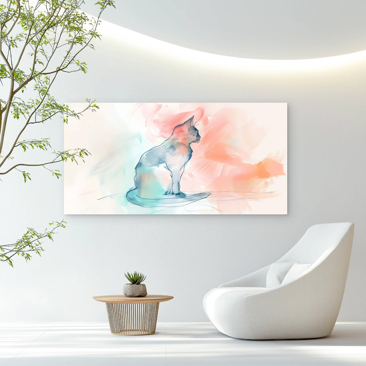 Watercolor Cat Abstract Wall Art Canvas Office Home Room Framed 80x45cm