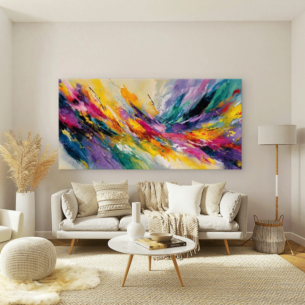 Multicolor Splashy Painting Wall Art Canvas Office Home Room Framed 80x45cm