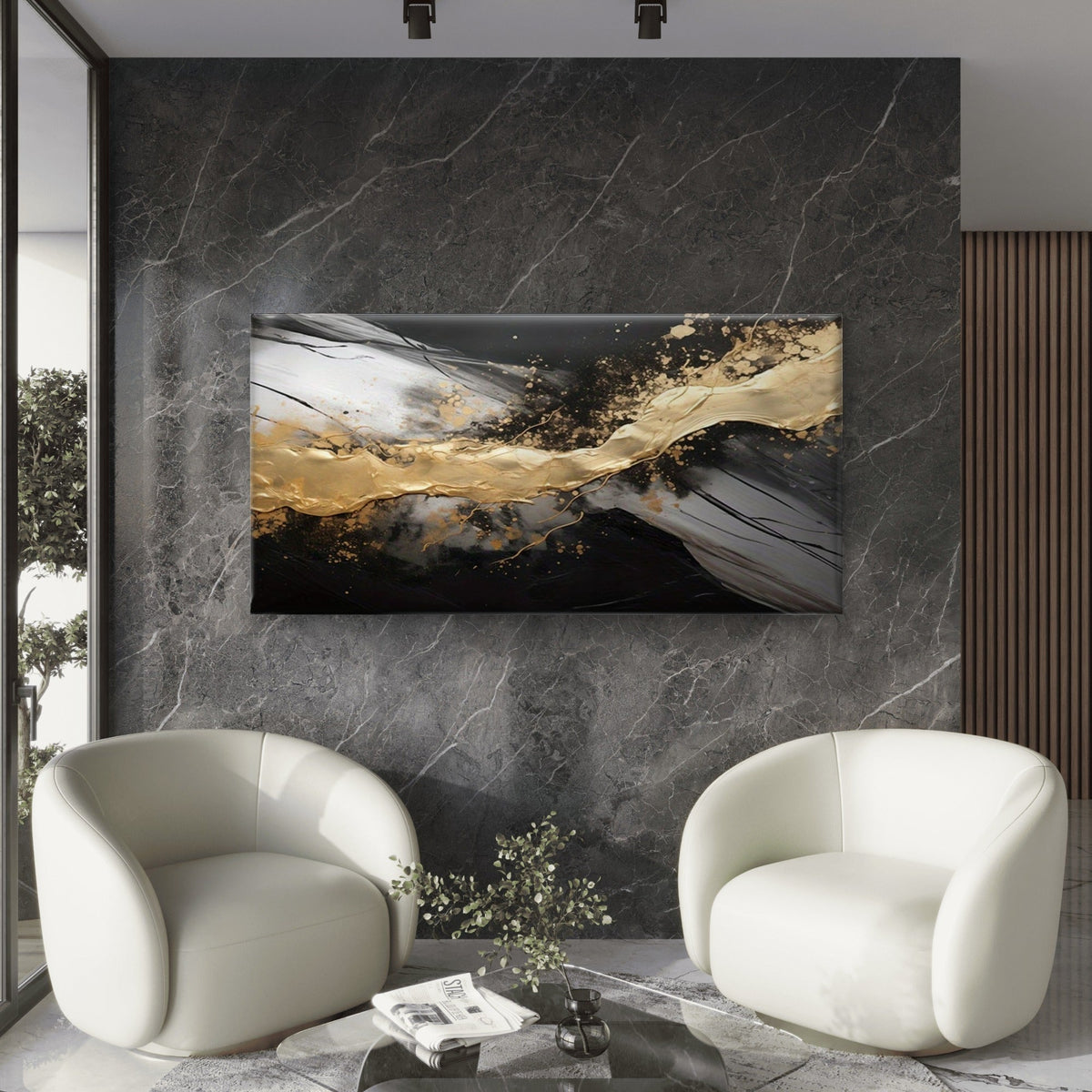 Abstract Golden River Flowing Wall Art Canvas Office Home Room Framed 80x45cm