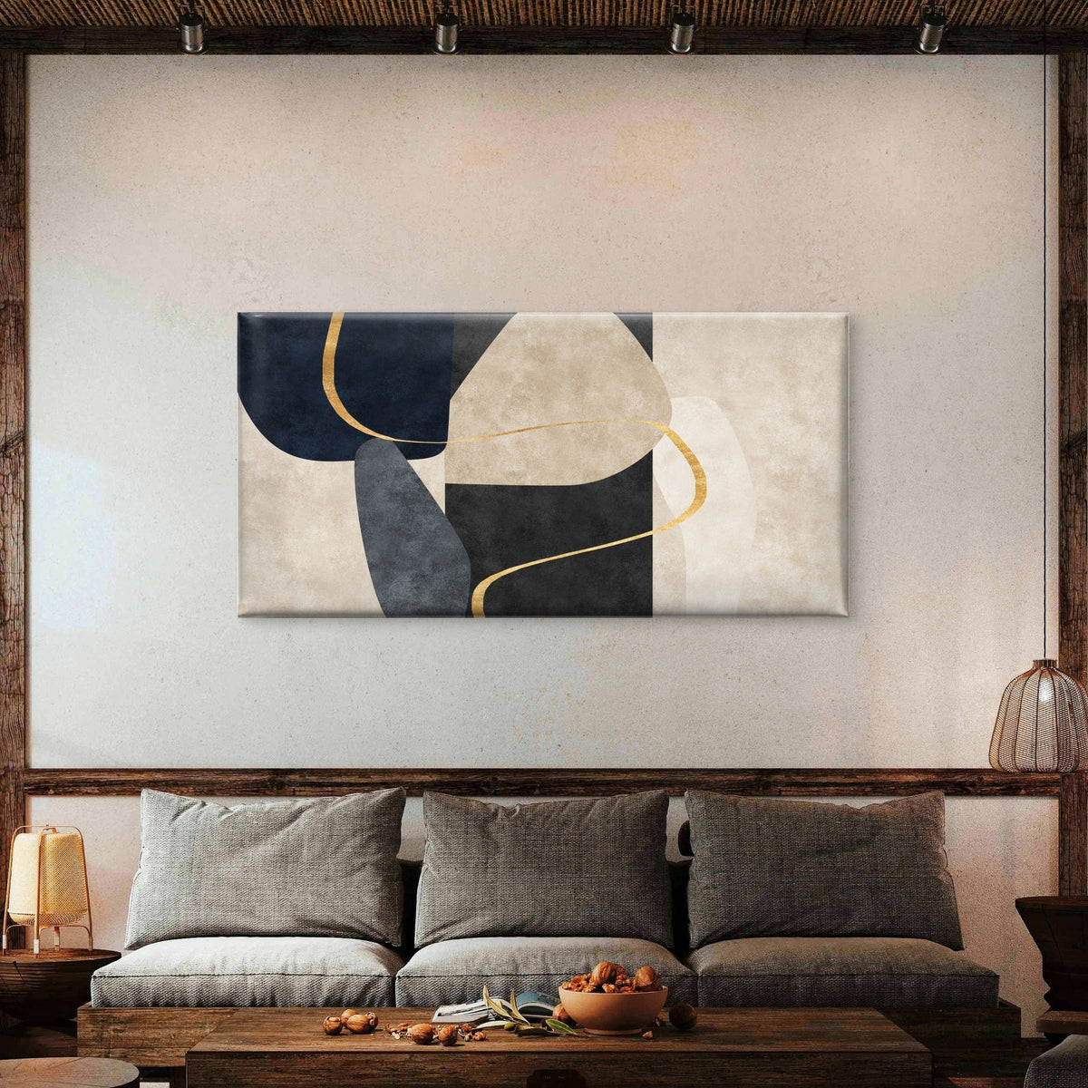 Navy Blue Charcoal Cream Beige Wall Art Canvas Office Home Framed 120x60cm