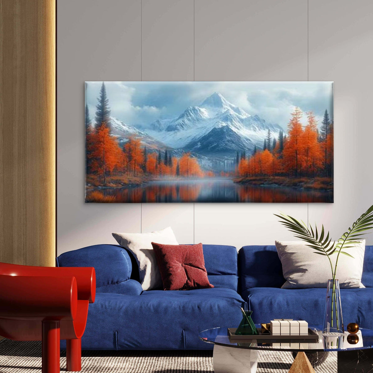 Orange Tree Autumn Scene Wall Art Canvas Office Home Room Framed 80x45cm