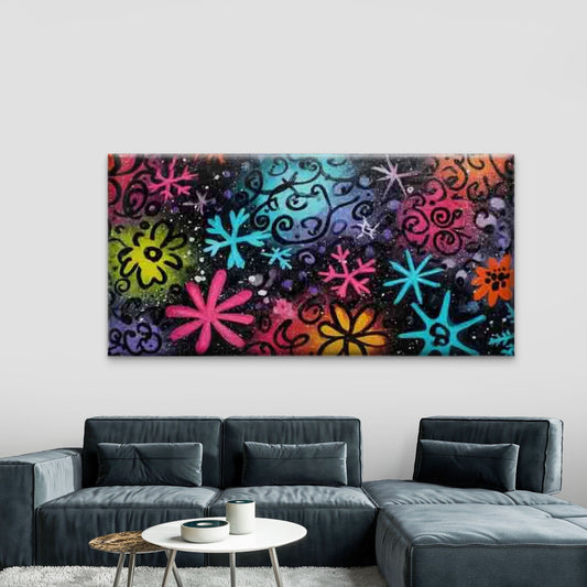 Colorful Abstract Floral Wall Art Canvas Office Home Room Framed 80x45cm