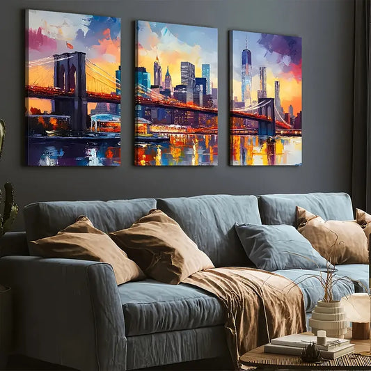 3pcs Modern Art Style Abstract Urban Architecture Landscape Wall Art Set Canvas Framed 40x60cm - High Quality Print 100% Australian Made Wall Canvas Ready to Hang