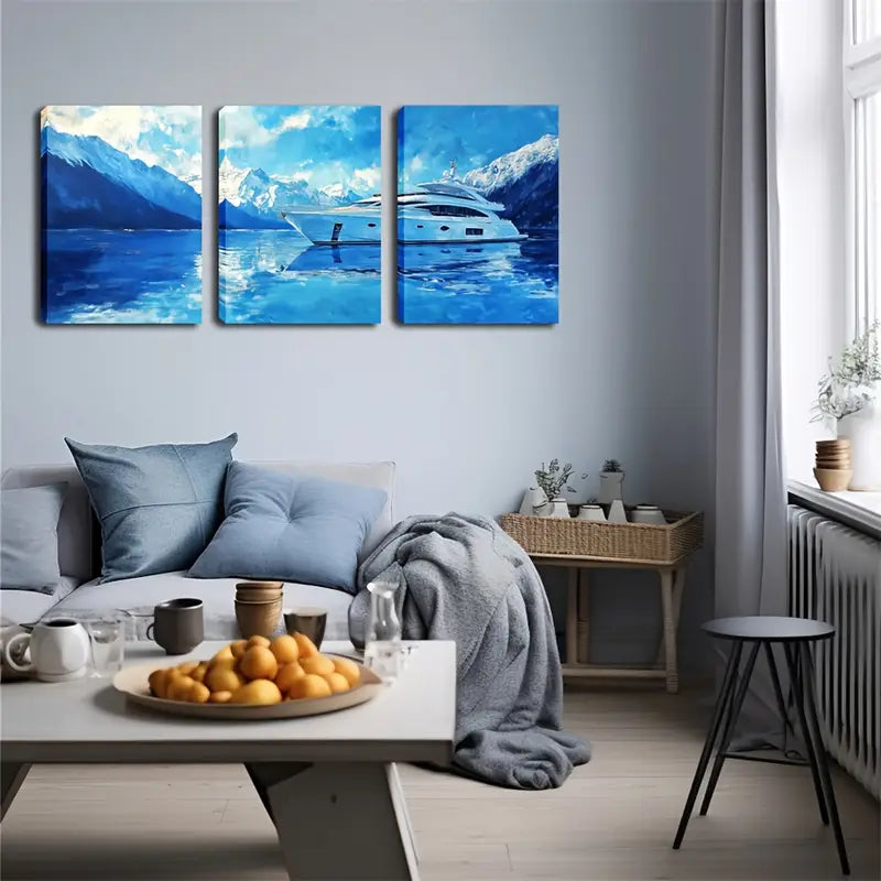 3pcs A Yacht In The Ice , Wall Art Set Canvas Framed 40x60cm - High Quality Print 100% Australian Made Wall Canvas Ready to Hang
