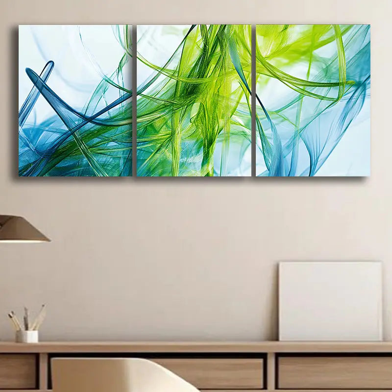 3pcs Green Digital Art Metal Print Ready to Hang Art