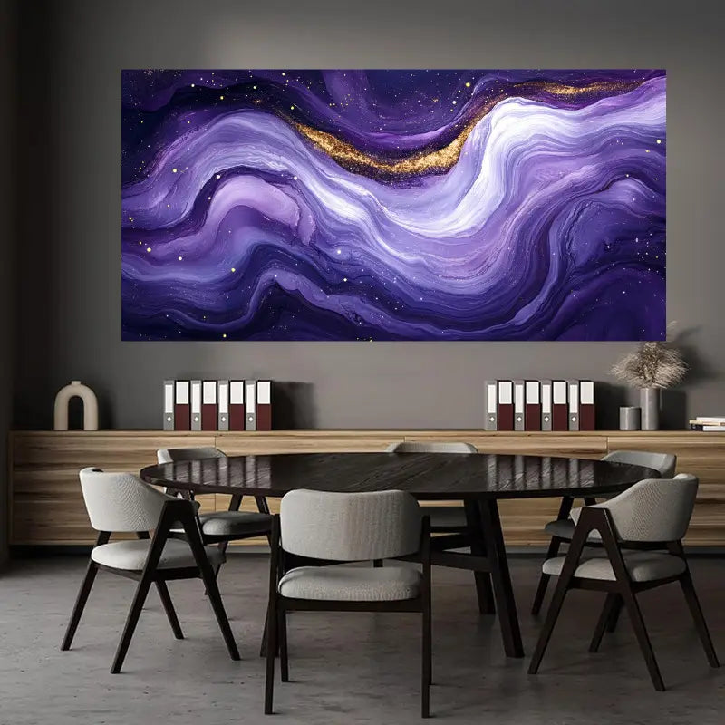 Vibrant Purple & Golden Abstract Wall Art wall canvas office home room framed 120x60cm