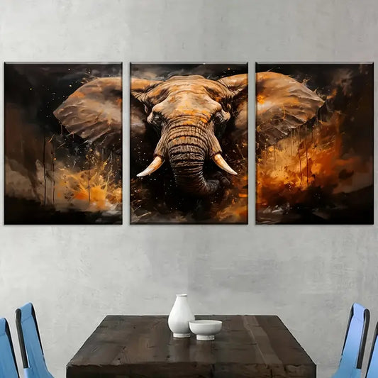 3pcs Vintage Style Elephant Animal Abstract Art Wall Art Set Canvas Framed 40x60cm - High Quality Print 100% Australian Made Wall Canvas Ready to Hang
