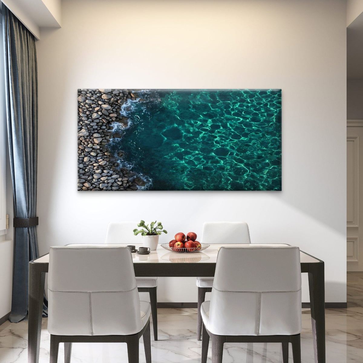 Aerial Ocean Rockpool Wall Art Canvas Office Home Room Framed 80x45cm