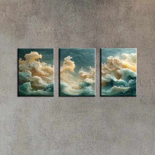 3pcs Abstract Golden Scenery Clouds Design Metal Print Ready to Hang Art