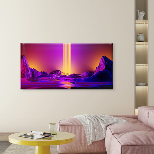 Abstract Retro 80s Landscape Wall Art Canvas Office Home Room Framed 80x45cm