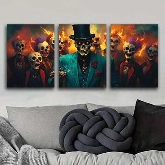 3pcs Skeleton Magician Metal Print Ready to Hang Art