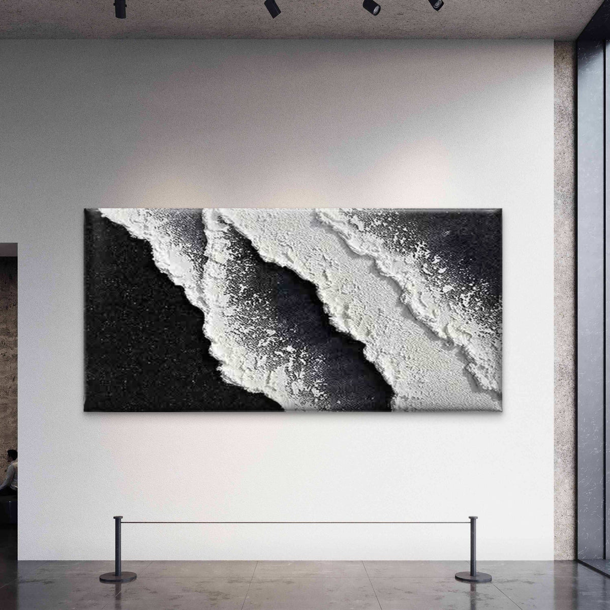 Abstract Black and White Ocean Wall Art Canvas Office Home Room Framed 120x60cm