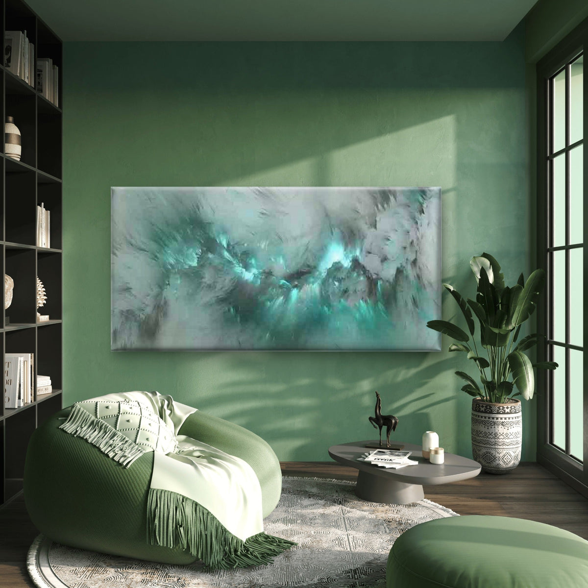 Abstract Aqua & White Wall Art Canvas Office Home Room Framed 120x60cm