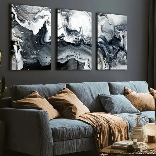 3pcs Modern Light Luxury Abstract Art Marble Wall Art Set Canvas Framed 40x60cm - High Quality Print 100% Australian Made Wall Canvas Ready to Hang