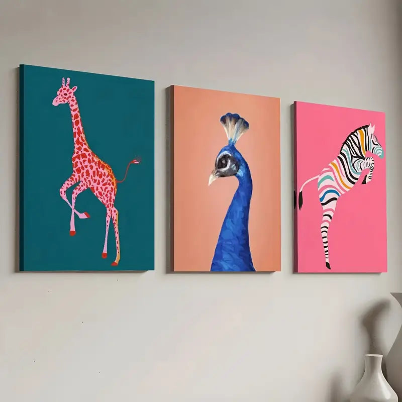 3pcs Solid Color Background Fashion Modern Animal Landscape Wall Art Set Canvas Framed 40x60cm - High Quality Print 100% Australian Made Wall Canvas Ready to Hang
