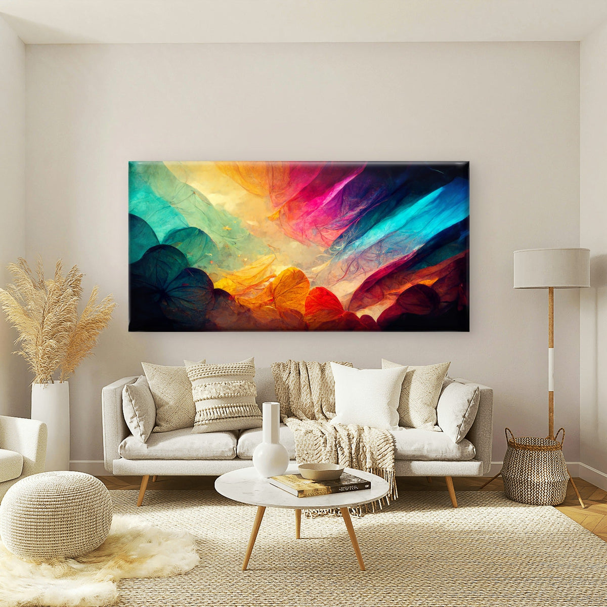 Vibrant Flowing Petal Dream Wall Art Canvas Office Home Room Framed 80x45cm