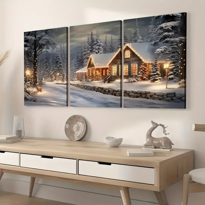 3pcs Modern Forest Igloo Landscape Art Winter Wall Art Set Canvas Framed 40x60cm - High Quality Print 100% Australian Made Wall Canvas Ready to Hang