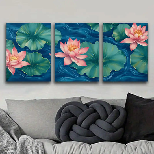3pcs Water Lilies in Moonlight Metal Print Ready to Hang Art