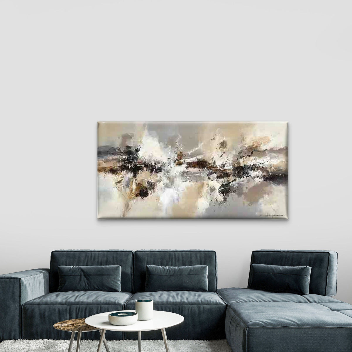 Abstract Design in Black, White Wall Art Canvas Office Home Room Framed 120x60cm