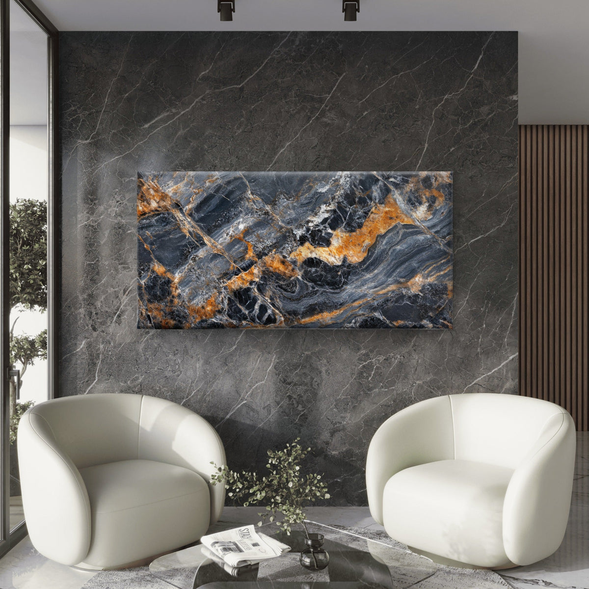 Abstract Modern Dark Stone Wave Wall Art Canvas Office Home Framed 120x60cm