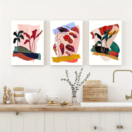 3pcs Dark Lily Abstract Leaf Vibrant Painting Metal Print Ready to Hang Art