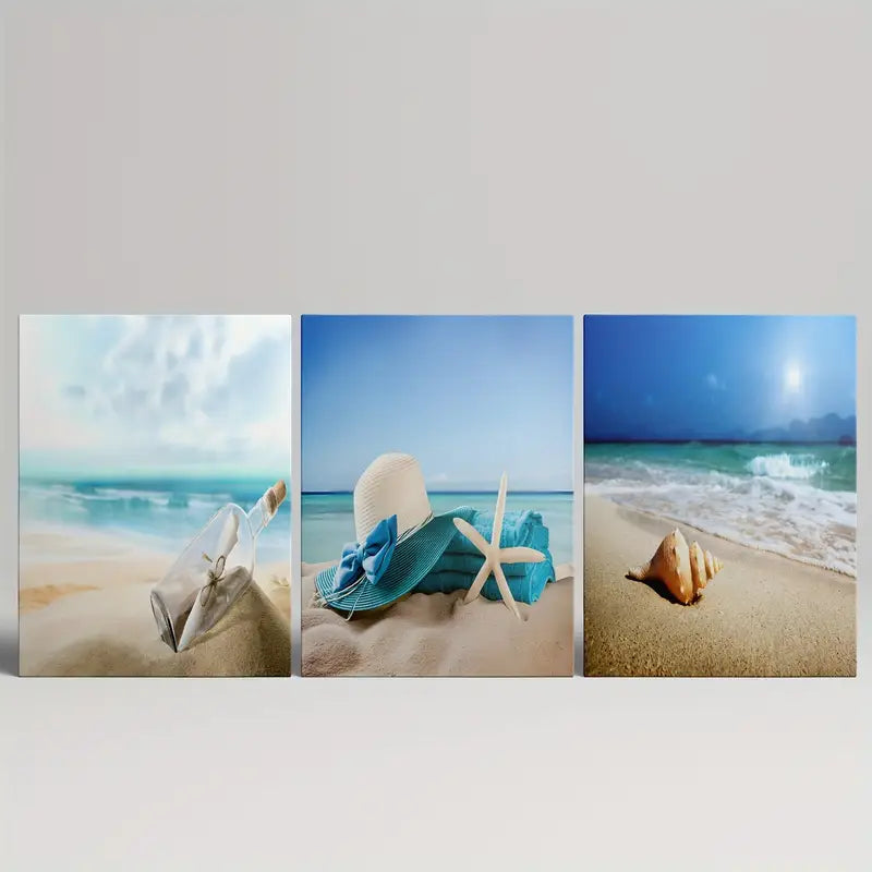 3pcs Beachscape Sea Shell Unique Design Metal Print Ready to Hang Art