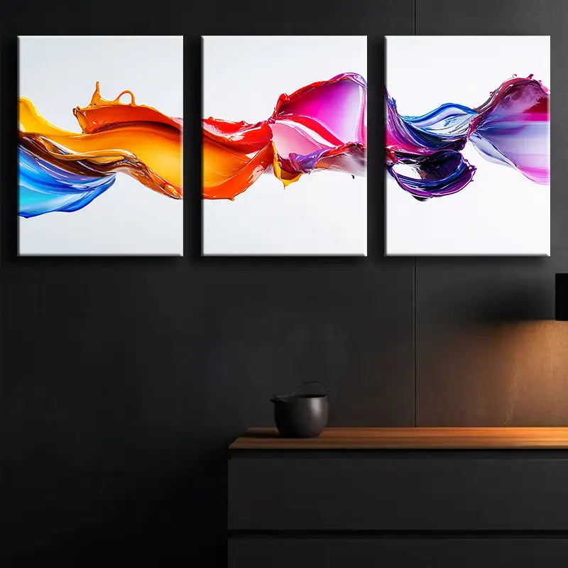 3pcs Colorful splashes of liquid paint Metal Print Ready to Hang Art