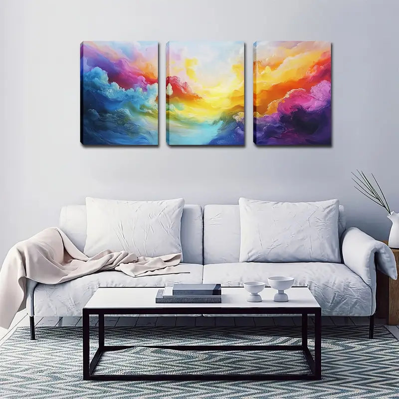 3pcs Colorful Clouds And Sun, Wall Art Set Canvas Framed 40x60cm - High Quality Print 100% Australian Made Wall Canvas Ready to Hang