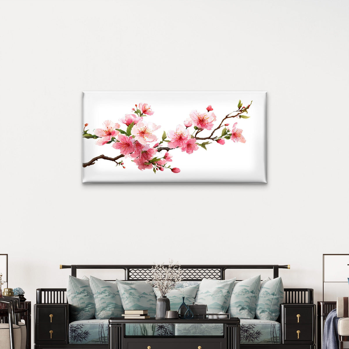 Pink Cherry Blossom Floral Tree Wall Art Canvas Office Home Room Framed 120x60cm