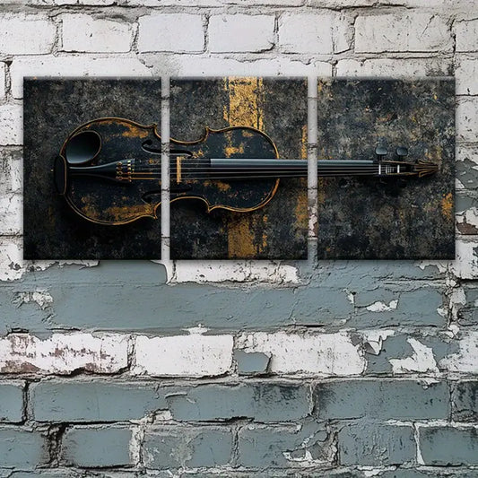 3pcs Vintage Violin Black & Golden Old Design Metal Print Ready to Hang Art